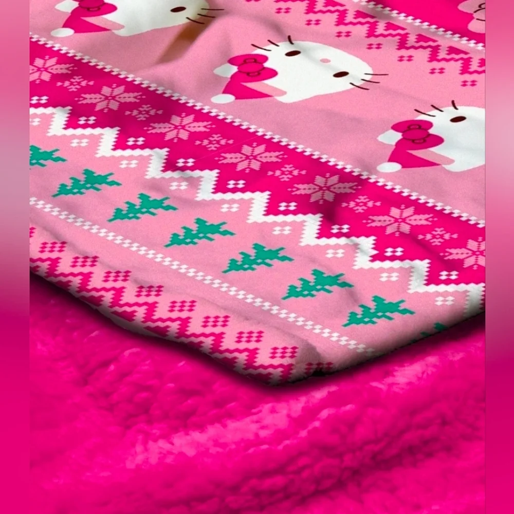Hello Kitty Fair Isle Silk Touch Sherpa Throw Blanket for Kids, 50x60 Inches
